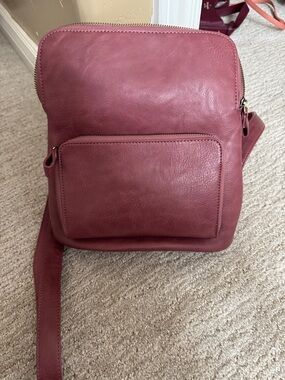 Joy Susan Dusty Rose Leather Crossbody Backpack Mulberry